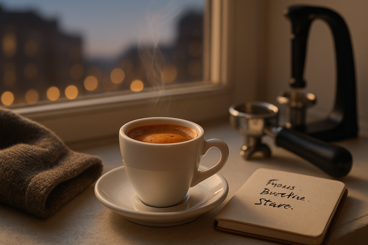 Rolig morgenstund med kaffe og notesbog